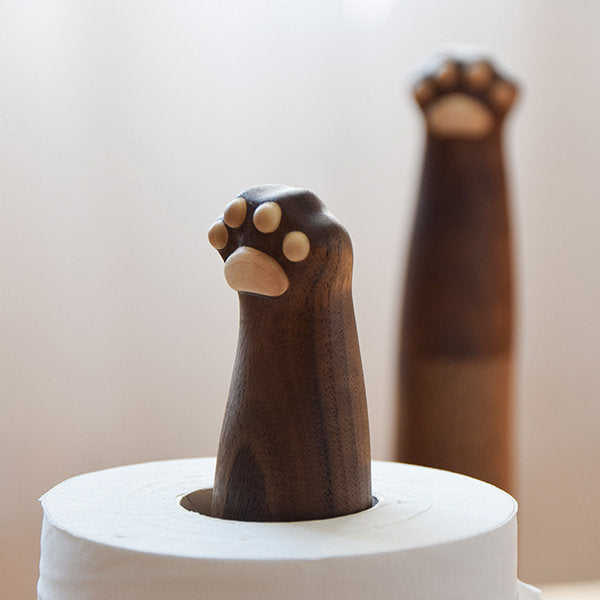 Wooden Cat Paw Paper Holder - Purrfectly Delightful - Black Walnut