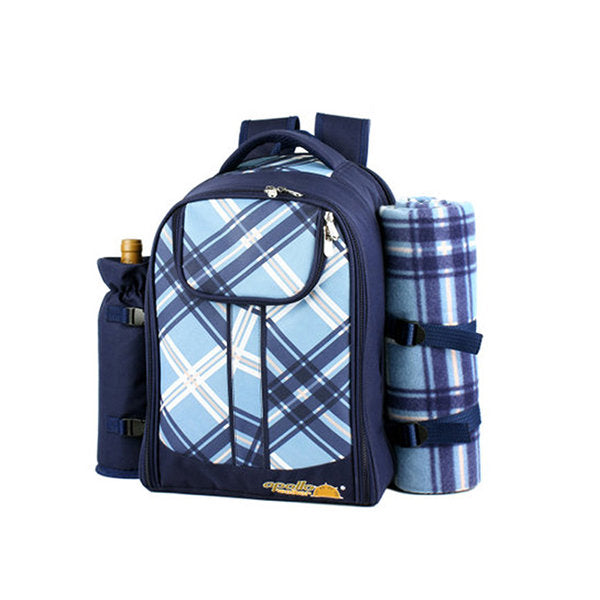 Ultimate Outdoor Picnic Backpack - Brown - Blue - Oxford - Comprehensive Camping Set