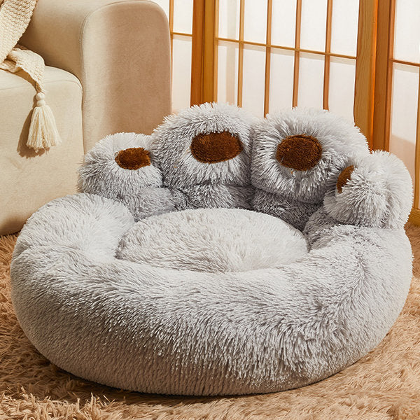 Cat Paw Pet Bed - Soft Plush Design - Cozy Winter Comfort - Brown - Pink - Gray