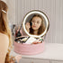Round Makeup Bag - LED Mirror - PU Leather - Black - Pink - Convenient Handle for Travel