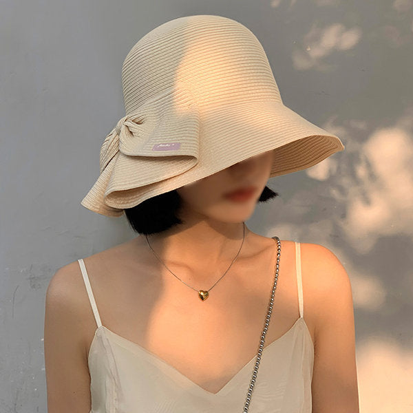 Stylish Straw Bucket Hat - UV Protection - Breathable Comfort - Elegant Bow