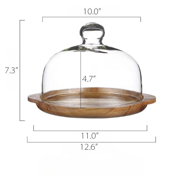 Double-Handled Cake Tray - Glass Cover - Wooden Base - Elevate Your Dessert Display