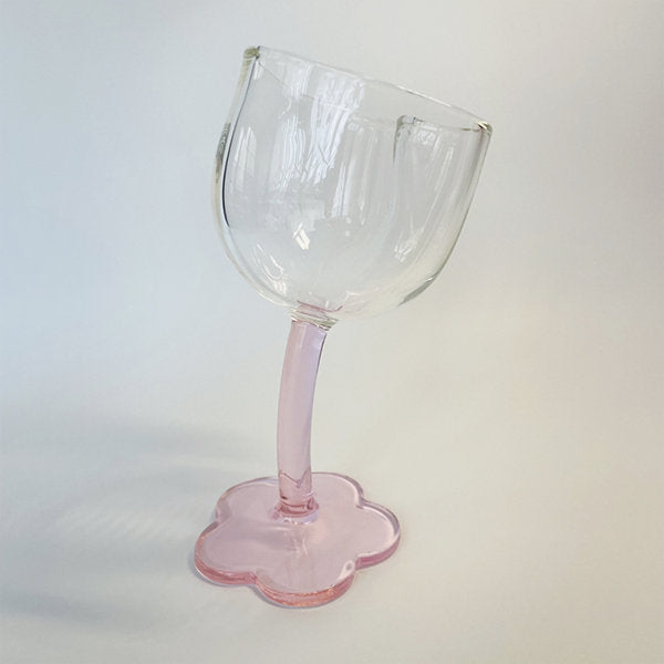 Heart-Shaped Glass Goblet - Flower Base - Pink - Green - Cocktail Glass