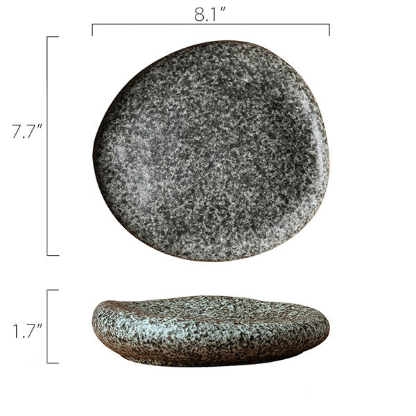 Stone Inspired Ceramic Plate - Egg Shaped - Elegant Touch - Marble Gray