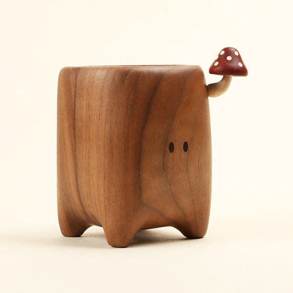 Charming Wooden Cartoon Storage Holder - Mushroom Accents - Practical Desk Organizer