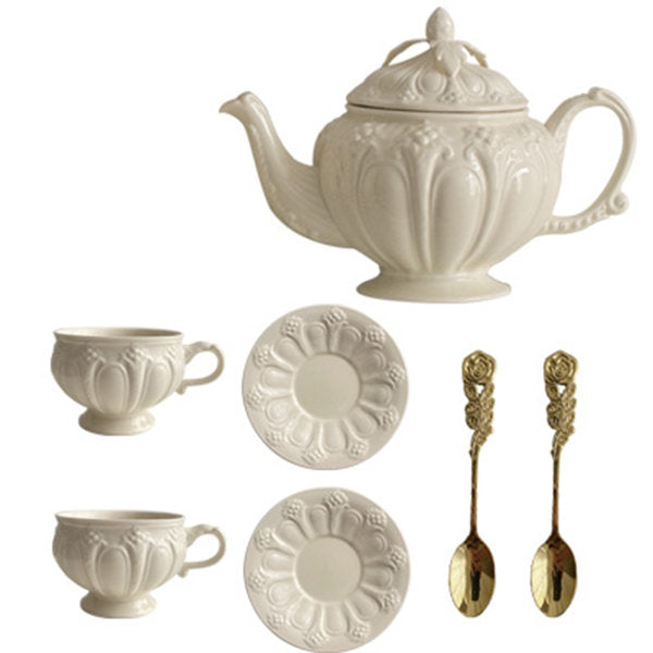 Elegant Vintage Tea Set - Ceramic - Timeless Elegance - Embossed Floral