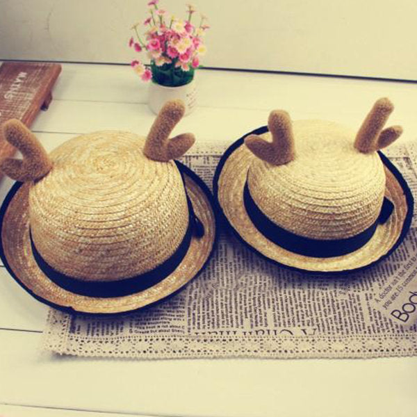 Cute Straw Hat - Cat Ear - Adult and Kids Sizes Available - Sweet Summer Style