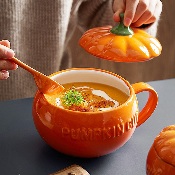 Pumpkin Mug - Ceramic Halloween Cup with Lid - Enjoy Your Spooky Season Sips