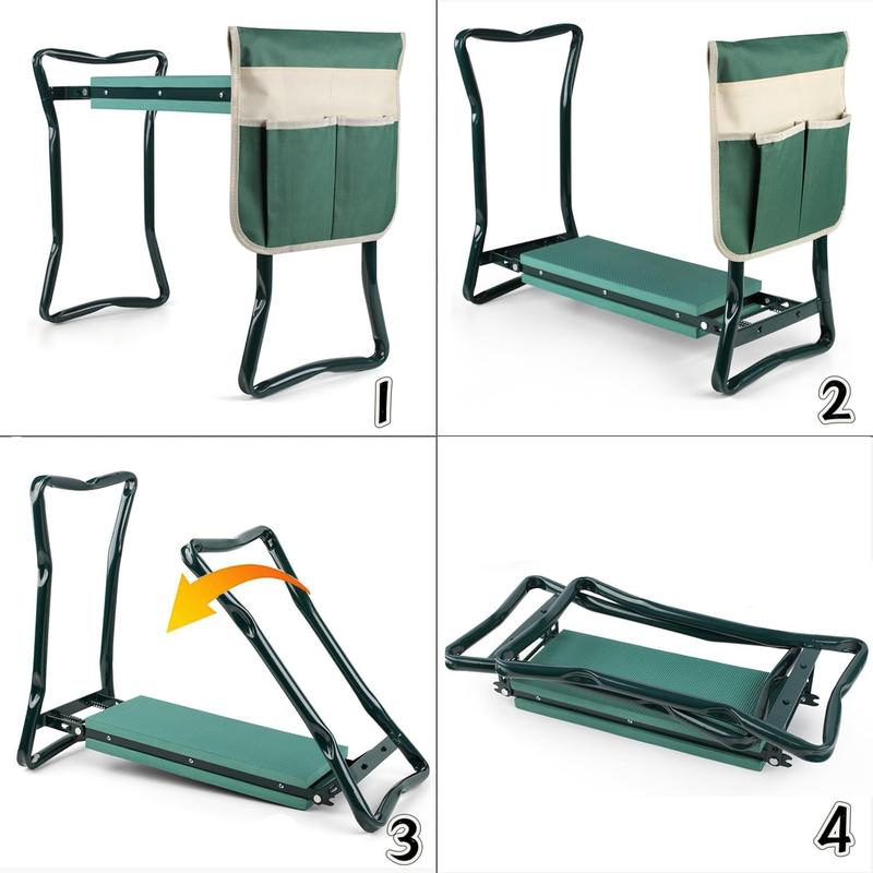 Garden Kneeler and Seat - Heavy Duty Foldable Bench - Thick Foam Kneeling Pad - Steel Frame with Tool Pouch - Outdoor Gardening Helper