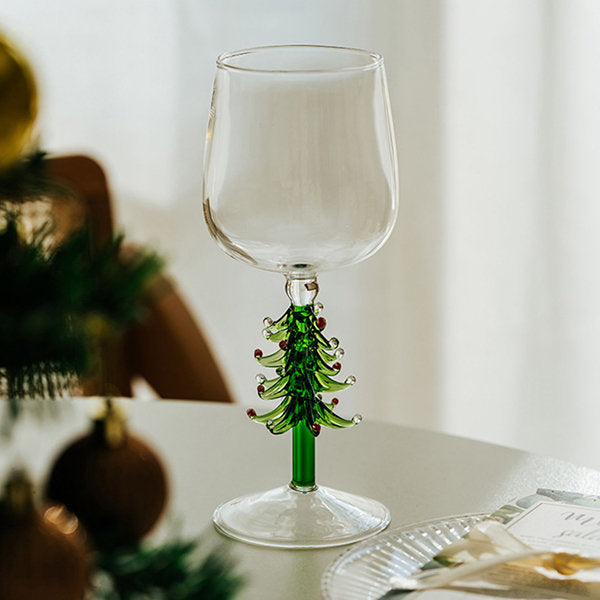 Christmas Tree Wine Glass - Festive Holiday Drinkware - Elegant Design - Handmade Glassware