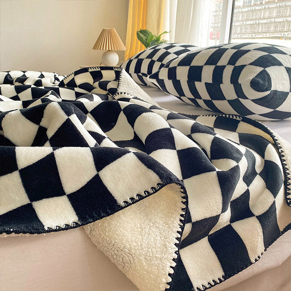 Checkered Fleece Blanket - Ultra-Soft Plush - Warm and Cozy - Black and White