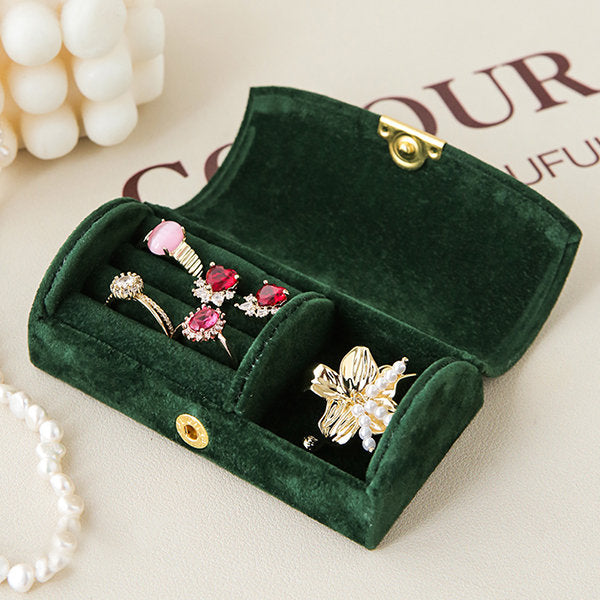 Elegant Velvet Jewelry Box - Green - Pink - Ideal for Travel or Daily Use