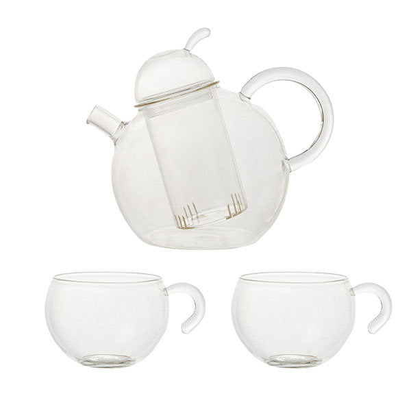 Elegant Glass Tea Set - Teapot and Cups - Glass - Clear - White