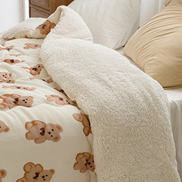 Teddy Bear Winter Duvet - Warm Cozy Comfort - Coffee - White - Two Sizes