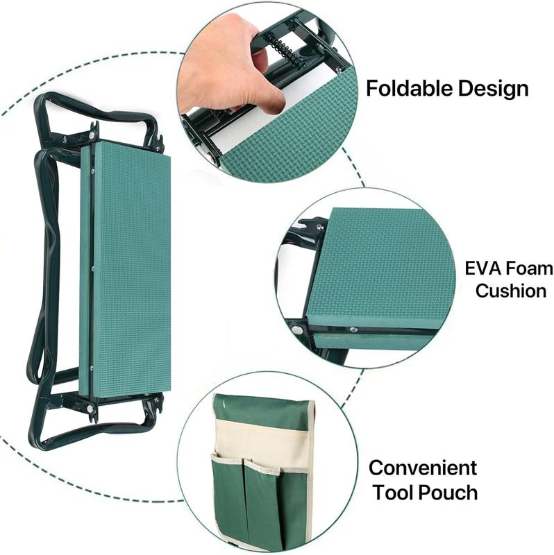 Garden Kneeler and Seat - Heavy Duty Foldable Bench - Thick Foam Kneeling Pad - Steel Frame with Tool Pouch - Outdoor Gardening Helper