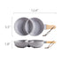 Ceramic Divided Plates - Beige - Gray - Wooden Handle - Convenient Divided Sections