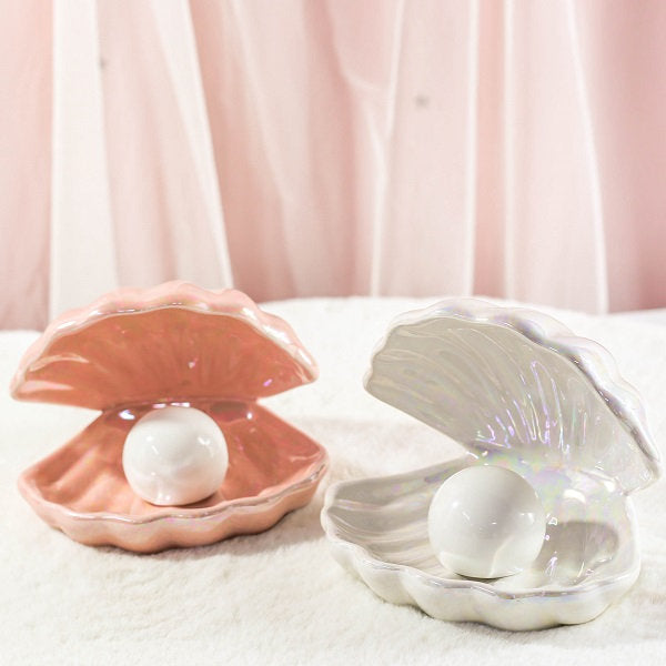 Elegant Shell Night Lamp - Pink - White - Ceramic - Ambient Lighting - Charming Decor