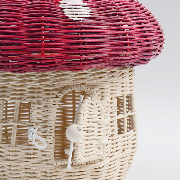 Wicker Mushroom Basket - Handwoven Storage Tote - Red and Brown - Natural Rattan Material - Picnic & Camping Organizer