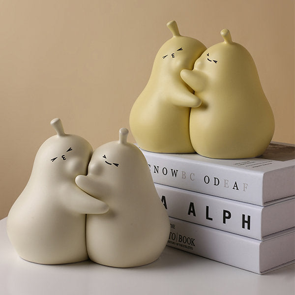 Whimsical Embrace Pear Bookends - Beige - Yellow - Ceramic - Adorable In Design