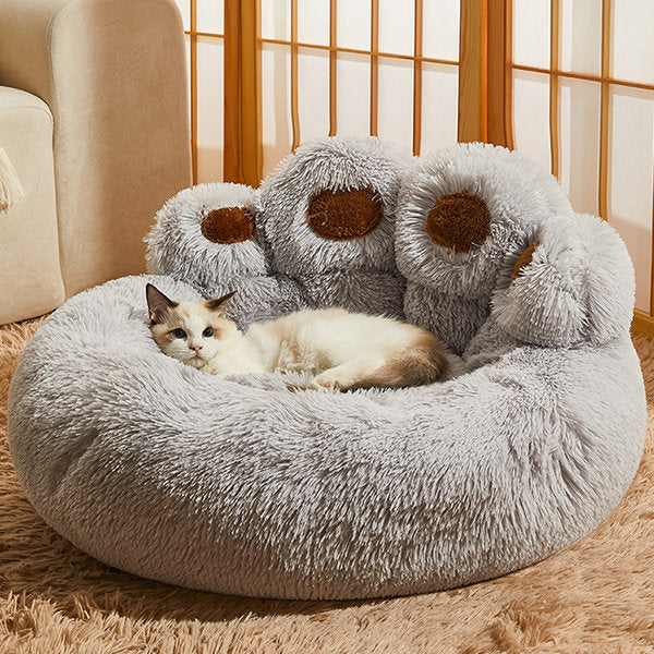 Cat Paw Pet Bed - Soft Plush Design - Cozy Winter Comfort - Brown - Pink - Gray