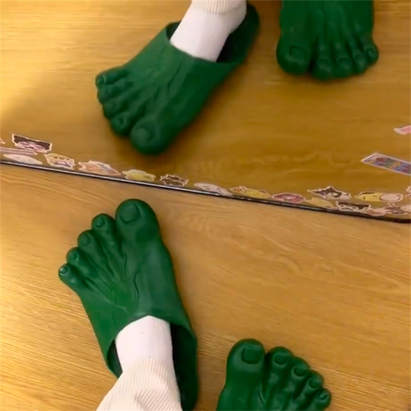 Funny Bigfoot Slippers - Color of Skin - Green - Hilarious Novelty Slides - Comfy & Soft -  Quirky