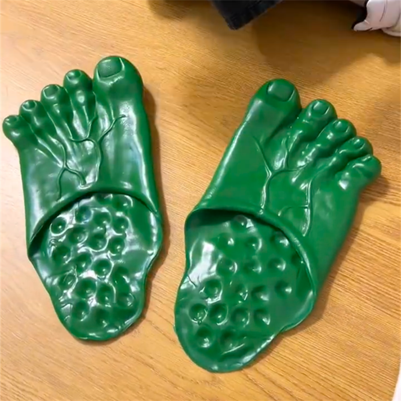 Funny Bigfoot Slippers - Color of Skin - Green - Hilarious Novelty Slides - Comfy & Soft -  Quirky