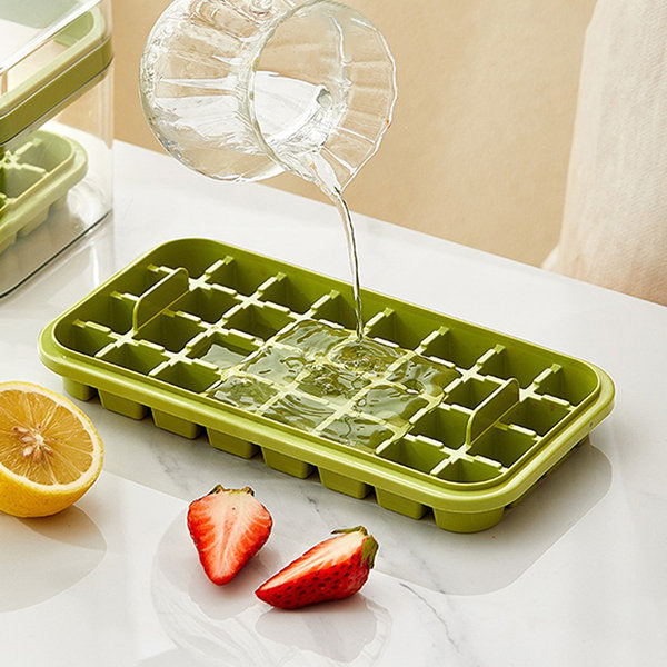 Press-to-Release Ice Tray Mold - Orange - Purple - Green - Built-in Storage Box