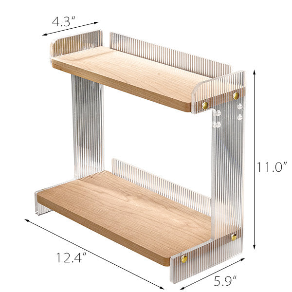 Dual-Tier Storage Rack - With Hooks - Space Maximizing - Wooden Shelf