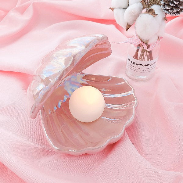 Elegant Shell Night Lamp - Pink - White - Ceramic - Ambient Lighting - Charming Decor