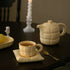 Beige Ceramic Tea Set - Elegant Quilted Design - Coffee Cup and Saucer