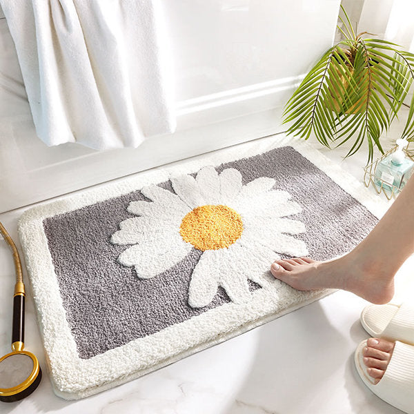 Daisy Bath Mat - Gray - Blue - Green - Non-slip Backing