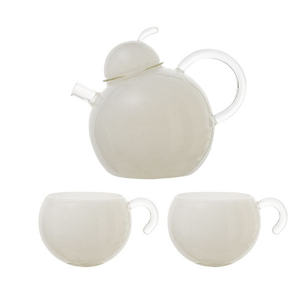 Elegant Glass Tea Set - Teapot and Cups - Glass - Clear - White