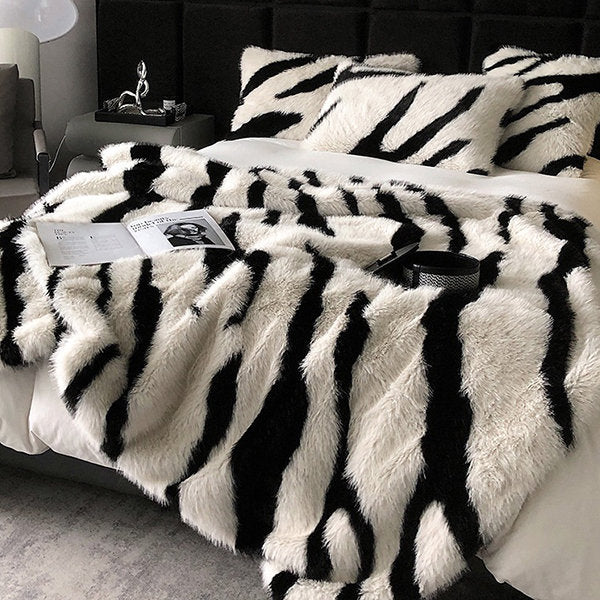 Zebra-Stripe Plush Blanket - Luxuriously Soft - Cozy Warmth - Wild Comfort - Gray - Brown