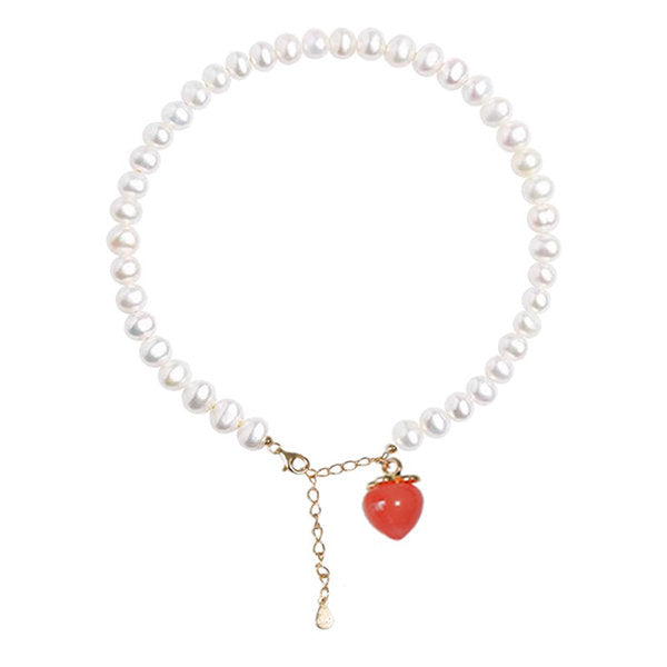 Elegant Peach Pearl Bracelet - Agate Charm - Pink