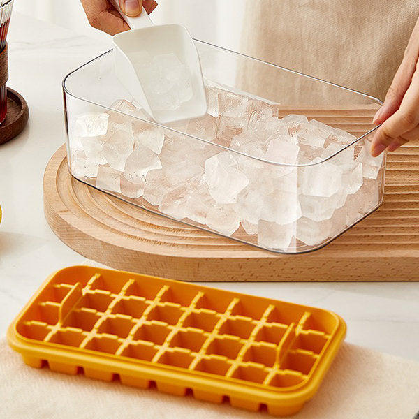 Press-to-Release Ice Tray Mold - Orange - Purple - Green - Built-in Storage Box