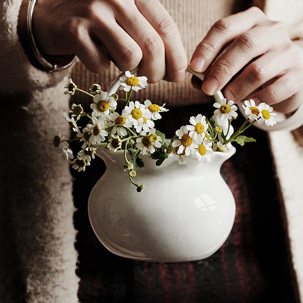 Charming Ceramic Basket Vase - Elegant White Ceramic - Timeless and Sophisticated