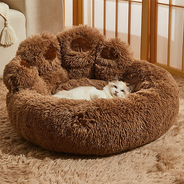 Cat Paw Pet Bed - Soft Plush Design - Cozy Winter Comfort - Brown - Pink - Gray