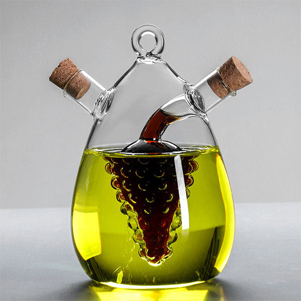 Dual-Chamber Glass Oil Dispenser - Easy Pour Spouts - Airtight Cork Stoppers