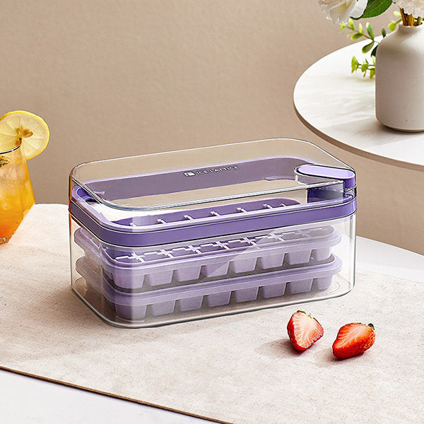 Press-to-Release Ice Tray Mold - Orange - Purple - Green - Built-in Storage Box