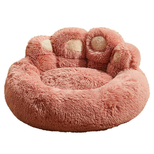 Cat Paw Pet Bed - Soft Plush Design - Cozy Winter Comfort - Brown - Pink - Gray