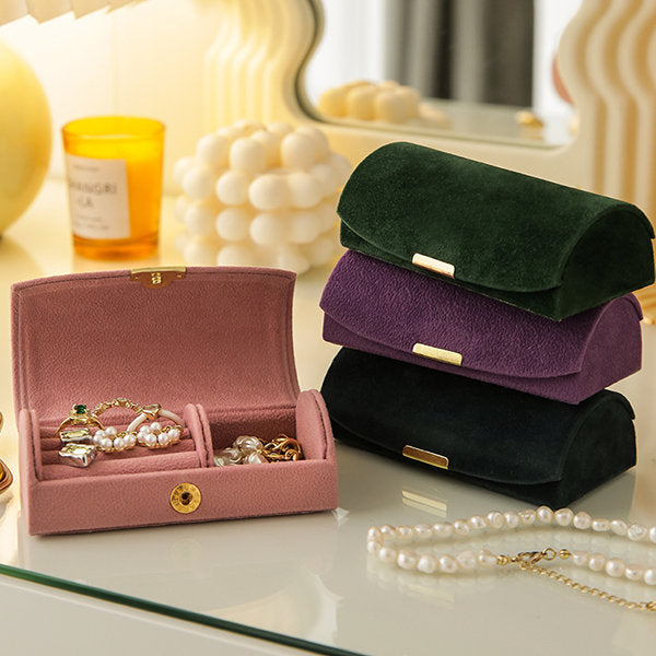 Elegant Velvet Jewelry Box - Green - Pink - Ideal for Travel or Daily Use