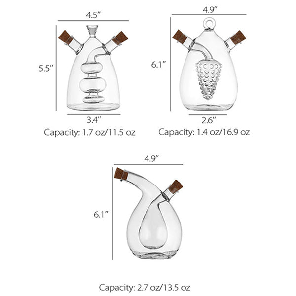 Dual-Chamber Glass Oil Dispenser - Easy Pour Spouts - Airtight Cork Stoppers