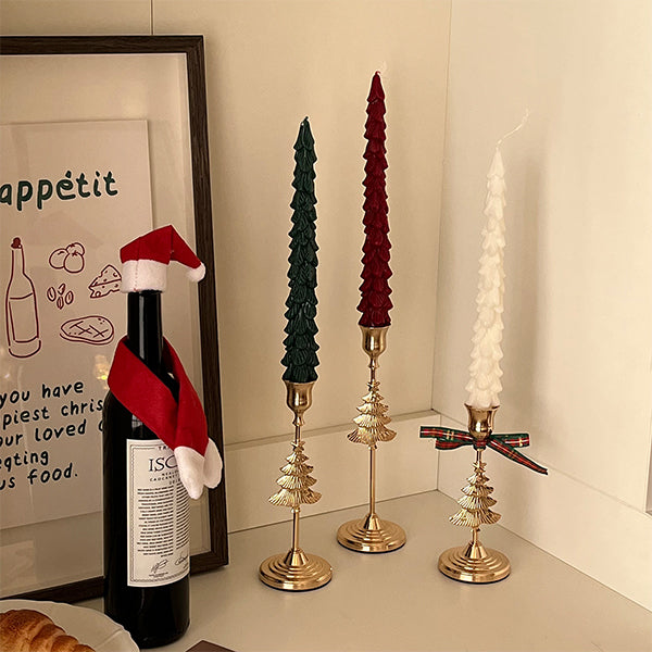 Gold Christmas Tree Candle Holder Set - Three-Piece Alloy Candelabra Decoration - Elegant Holiday Table Centerpiece - Christmas Home Decor