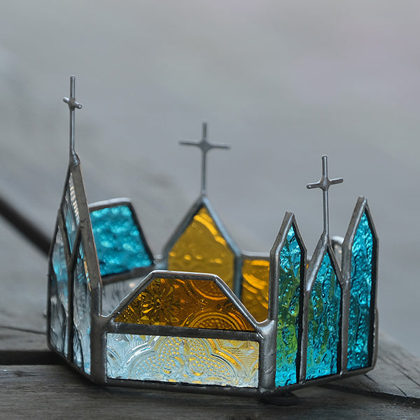 Stained Glass Church Candle Holder - Unique Home Decor - Colorful Glow - Two Designs - Perfect Gift