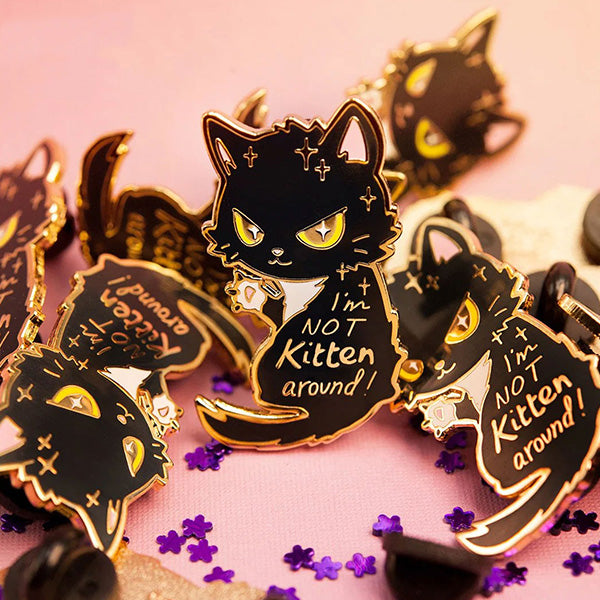 Black Cat Enamel Pin - Cute Cat Badge - Gold Alloy Material - Fashion Accessory - 1 Piece