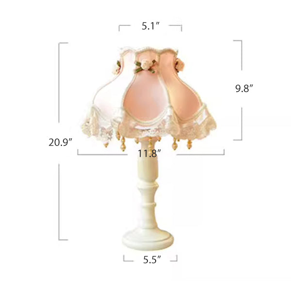 Vintage Lace Bedside Lamp - Romantic Princess Style - Wooden Base with Fabric Shade - Retro Bedroom Nightstand Light
