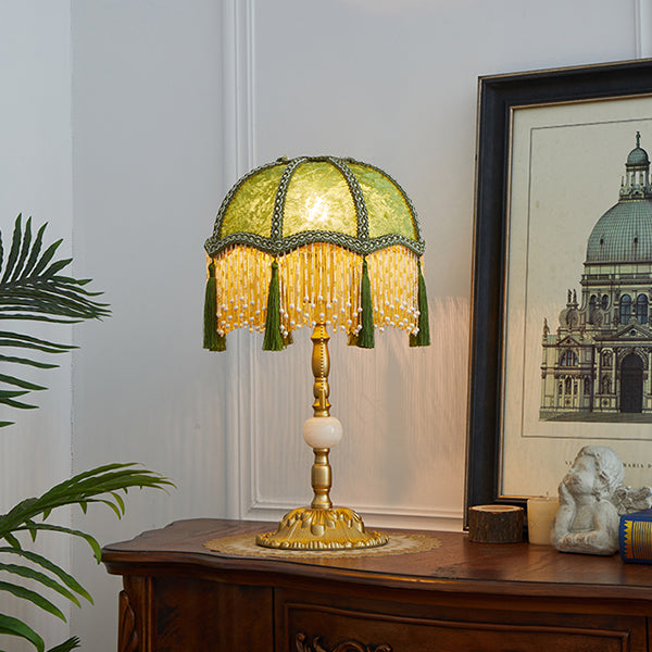 French Vintage Green Velvet Table Lamp