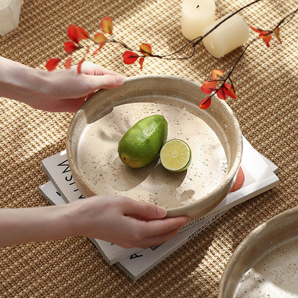 Wabi Sabi Style Geometric Round Tray - Cement Decorative Plate for Candles and Home Décor - Minimalist Coffee Table Accent - Two Size Options