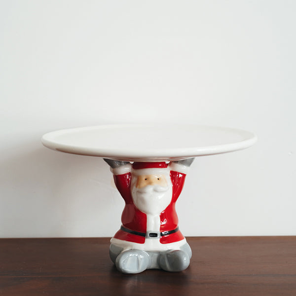 Hand Painted Christmas Cake Stand - Ceramic High Footed Plate - Festive Candy Color Design - Santa Candy and Cane Styles - Holiday Dessert Display Plate