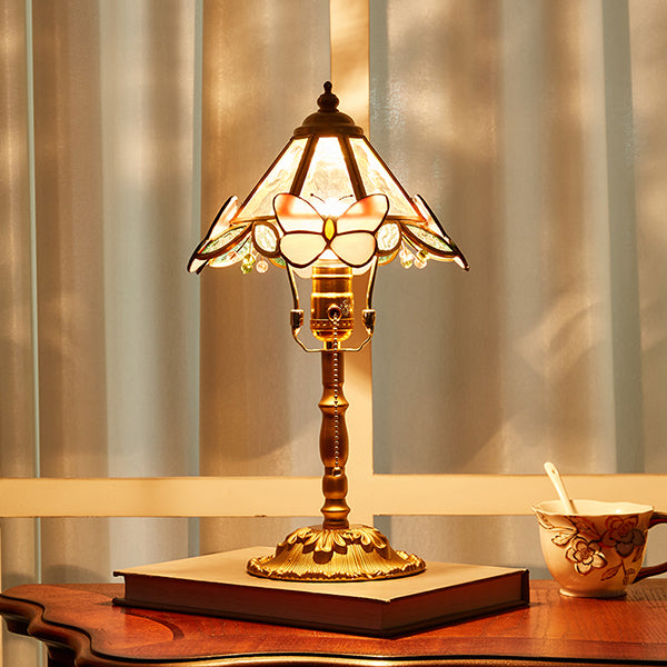 French Vintage Butterfly Table Lamp - Painted Metal Shade - Solid Wood Base - Retro Bedside Lamp